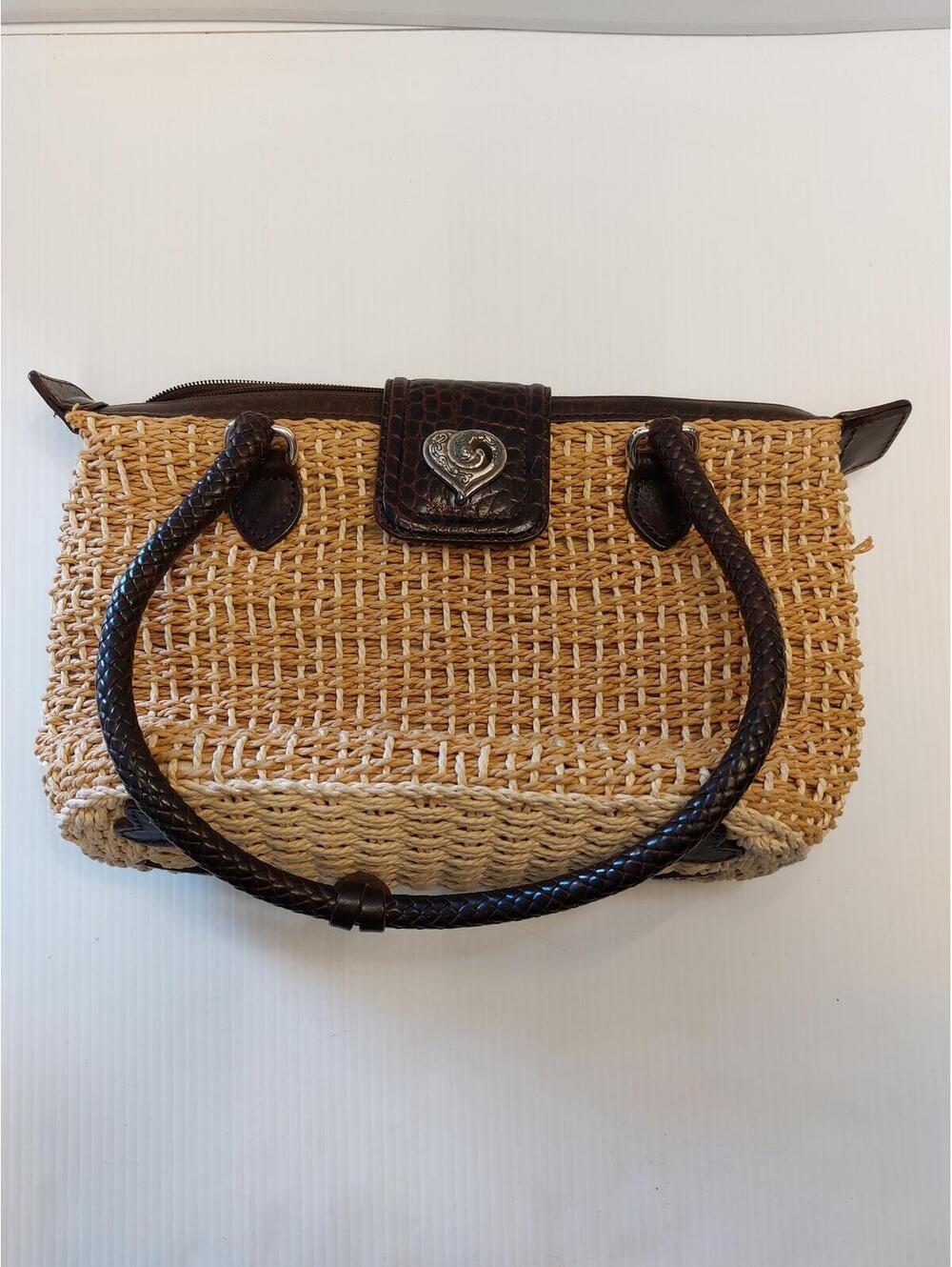 Brighton Woven Raffia Straw Shoulder Tote Bag Leather handle